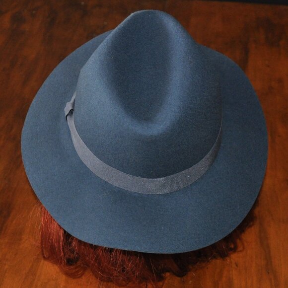 Christys' London Blue 100% Wool Felt Big Brim Fedora Hat M Handmade England - Picture 3 of 13